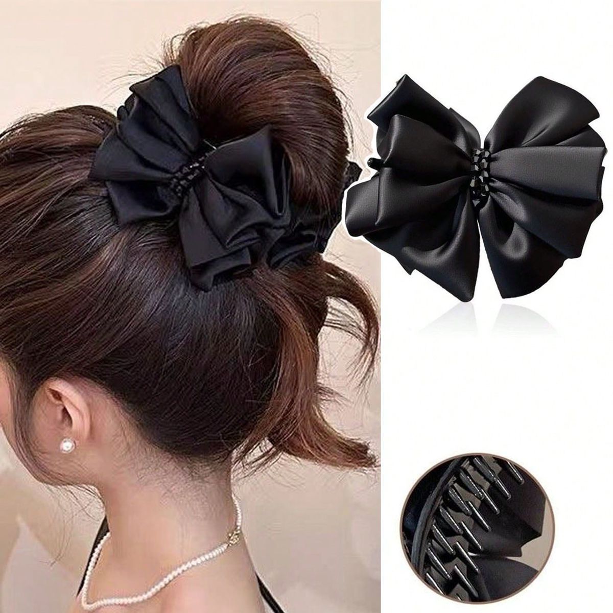Hi Tech Accessories - กิ๊บติดผมทรงเกาหลีแบบหรูหรา ดีไซน์โบว์รูปฉลาม สำหรับทำผมทรงหางม้า ทรงผมบัน อุปกรณ์จัดแต่งทรงผม สำหรับผู้หญิง