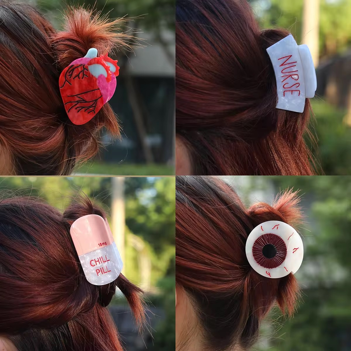 Hi Tech Accessories - กิ๊บติดผมรูปหัวใจแบบบล็อกสี ซีรีส์ทางการแพทย์ | คลิปหนีบผมรูปฉลามการ์ตูน | เครื่องประดับผมทรงหางม้าแบบครึ่งหางม้าระดับไฮเอนด์