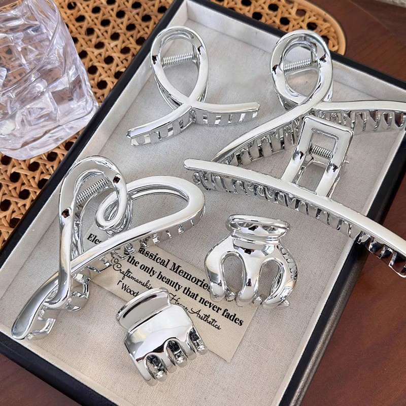 Hi Tech Accessories - Elegant Silver เลียนแบบคลิปผมโลหะผู้หญิง Shark Clamp High-End
